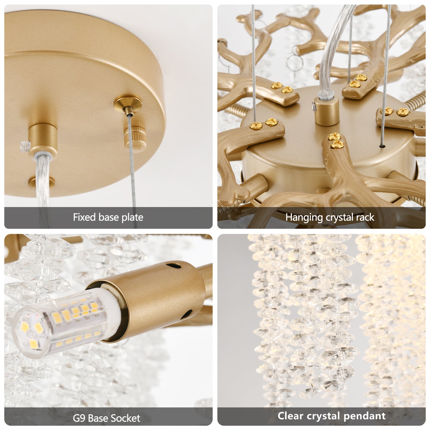 23.6-inch Modern Golden Pendant Light with Cascading Crystal Strands