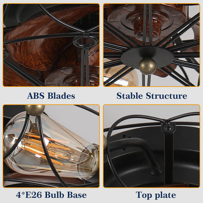 Low-Profile Caged Ceiling Fan with Light