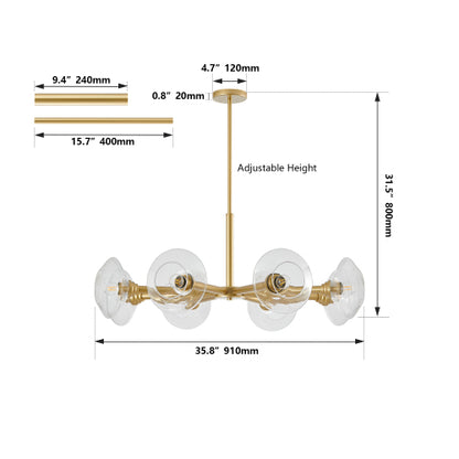 Modern Gold Sputnik Chandelier with Clear Glass Shades (Bulb Not Included)