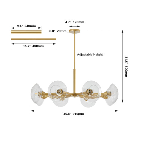 Modern Gold Sputnik Chandelier with Clear Glass Shades (Bulb Not Included)
