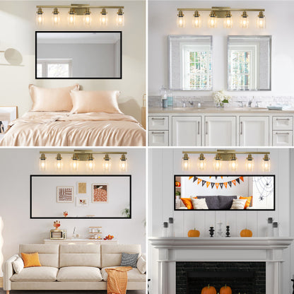 Golden  Vanity Light with Clear Glass Shades (No Bulbs)