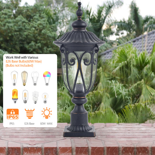 24"(H) 1-pack Vintage Black Outdoor Post Lantern (Bulb Not Included)