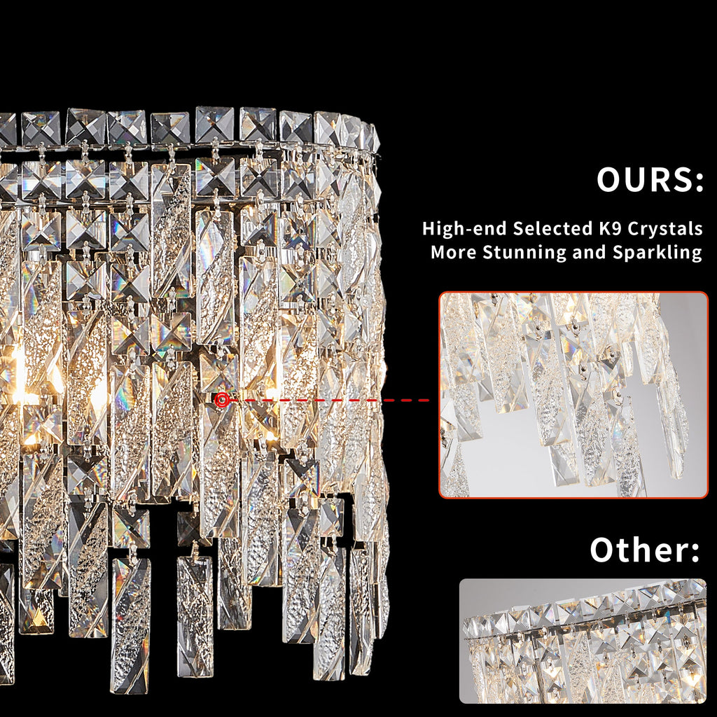 Silver Elegant Oval Crystal Chandelier -Modern Luxury &amp; Radiant Brilliance