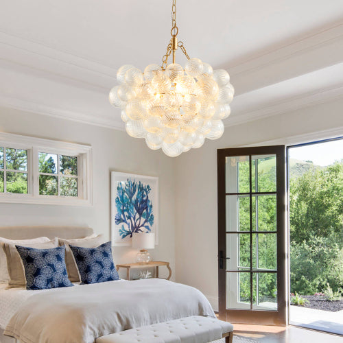 Gold Pendant Light Chandelier with Threaded Clear Glass Globe Shade
