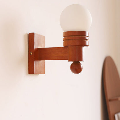 Vintage Wood Beam Glass Ball Wall Sconce – Elegant and Classic Lighting
