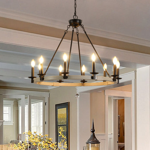 32" Rustic Farmhouse 10-Light Candle Chandelier (No Bulbs)