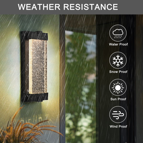 19" Black Aluminum Outdoor Wall Light -Elegant Bubble Crystal Glow