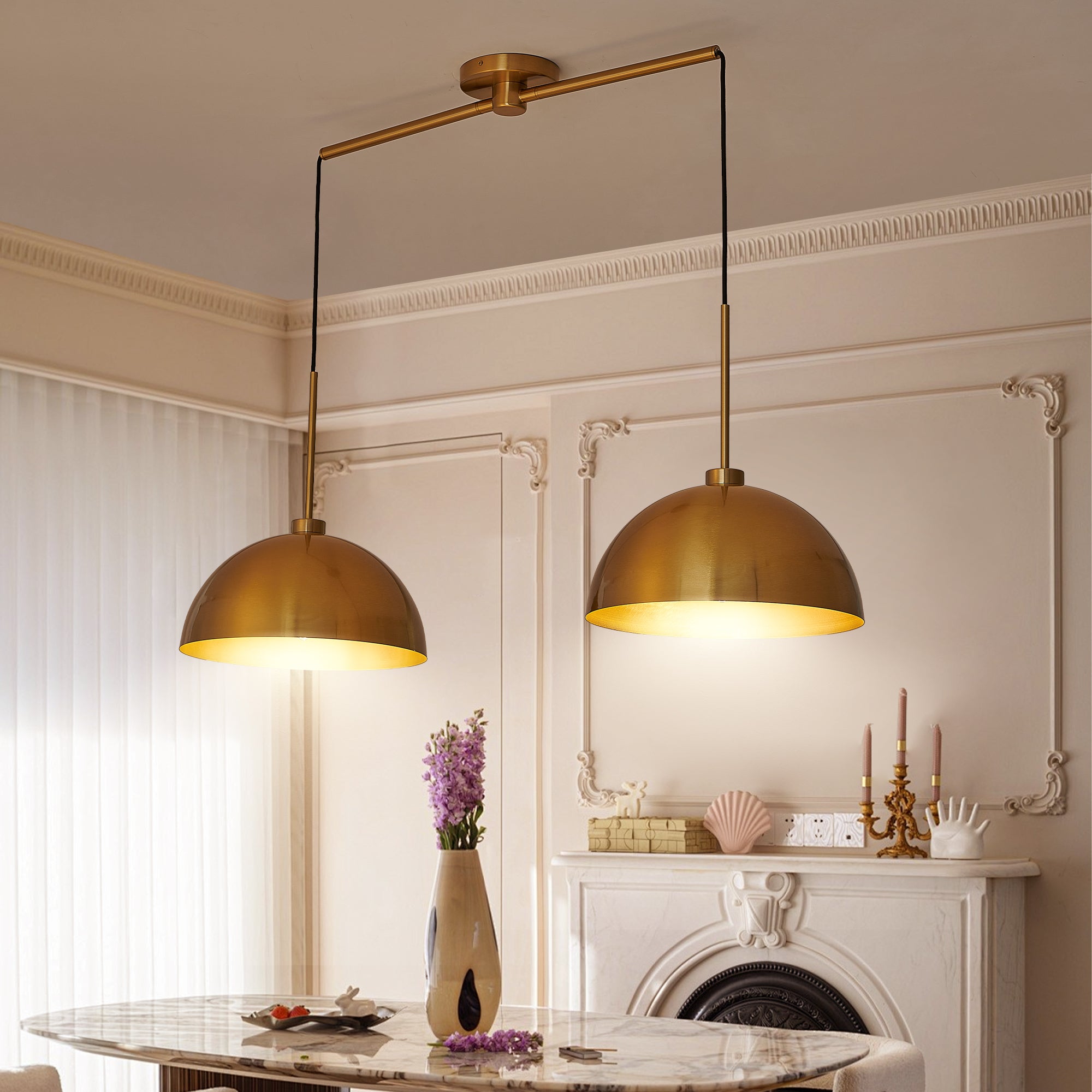 41" Industrial Modern Copper Double Pendant Light – Sleek &amp; Adjustable Elegance