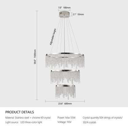 23.6-inch Fancy hanging ceiling lamps luxury modern pendant light crystal chandelier