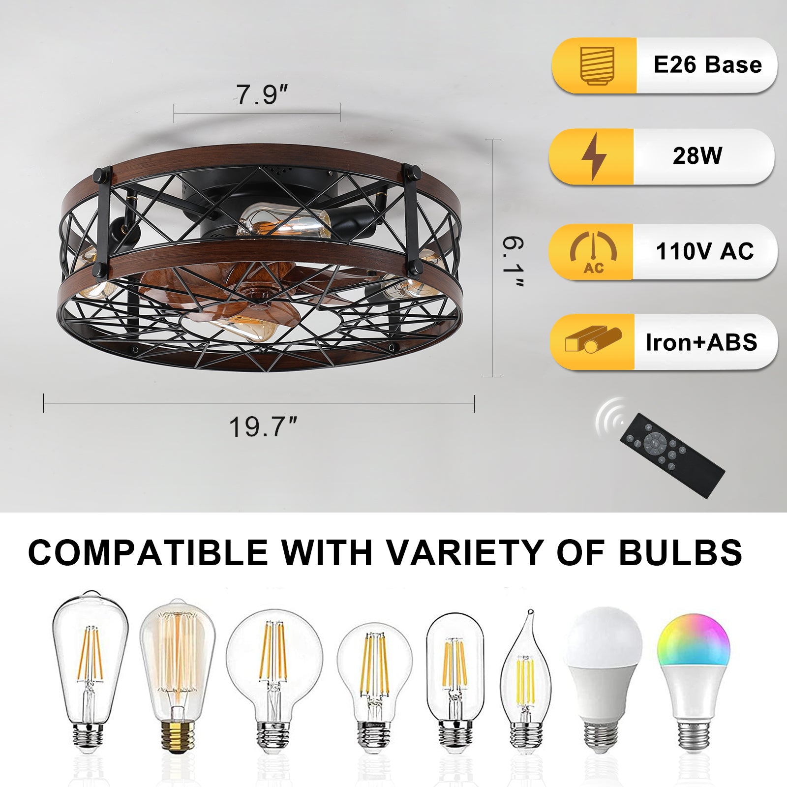 20-Inch Caged Ceiling Fan with Light
