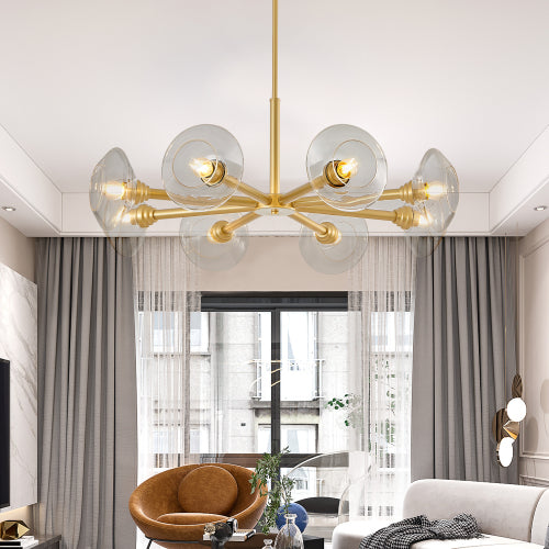 Modern Gold Sputnik Chandelier with Clear Glass Shades (Bulb Not Included)