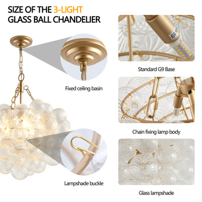 Gold Pendant Light Chandelier with Threaded Clear Glass Globe Shade