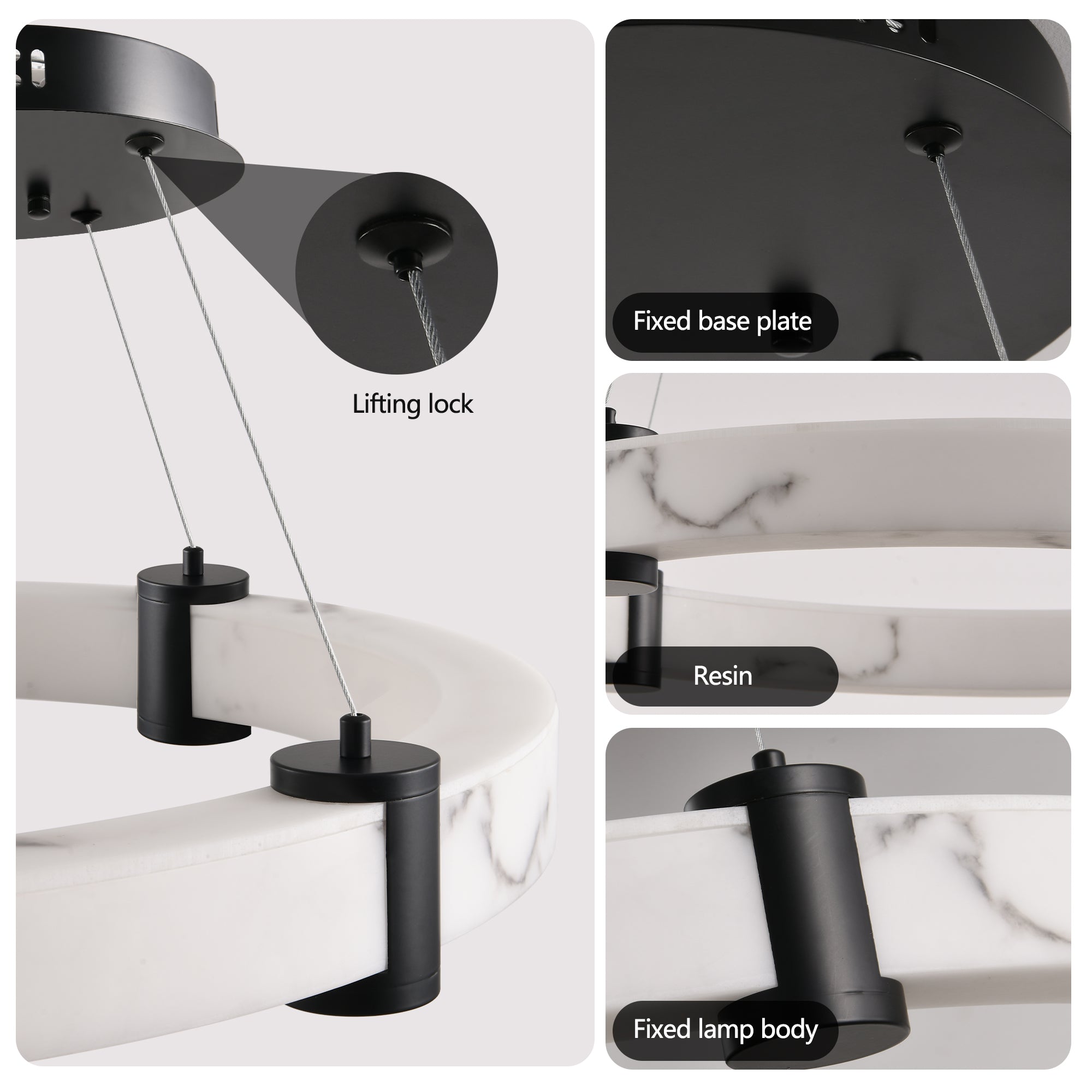 Suspension LED moderne, anneau en résine avec finition imitation marbre 