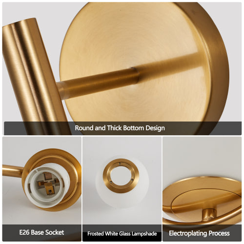 Modern Golden Wall Sconces – Set of 2 Mid-Century Opal Globe Lights