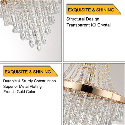 Gold Crystal Chandelier – Large Contemporary Luxury Ceiling Fixture