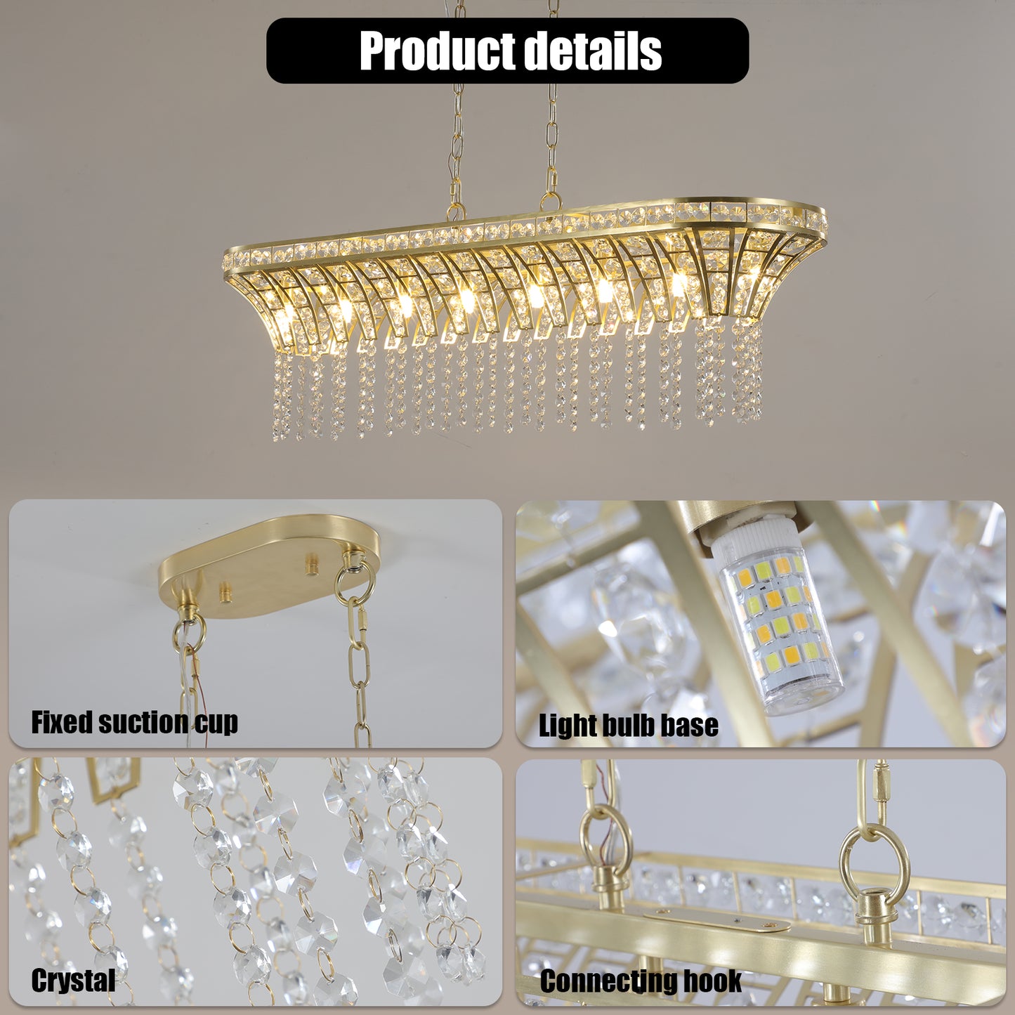 Modern Oval Crystal Chandelier -Luxury Champagne Gold Ceiling Fixture