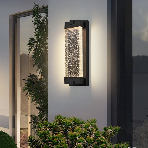 19" Black Aluminum Outdoor Wall Light -Elegant Bubble Crystal Glow