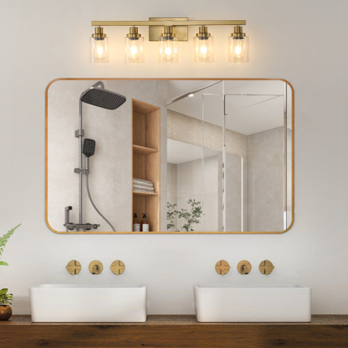 Golden  Vanity Light with Clear Glass Shades (No Bulbs)