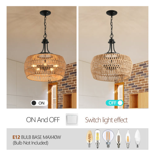19" Boho Hemp Rope Pendant Light (Bulb Not Included)