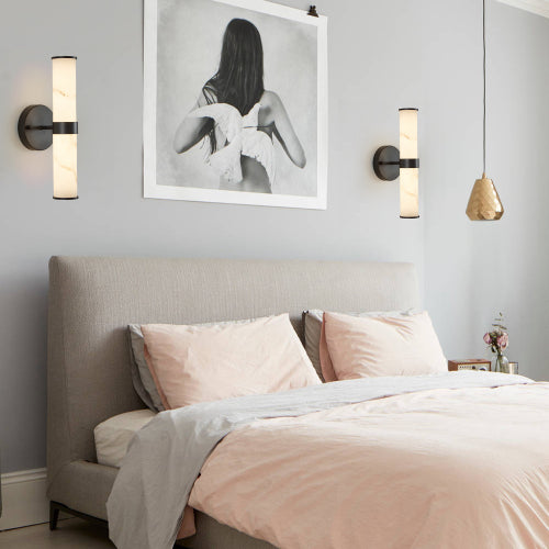 Modern Marble-Effect Wall Sconces – Set of 2