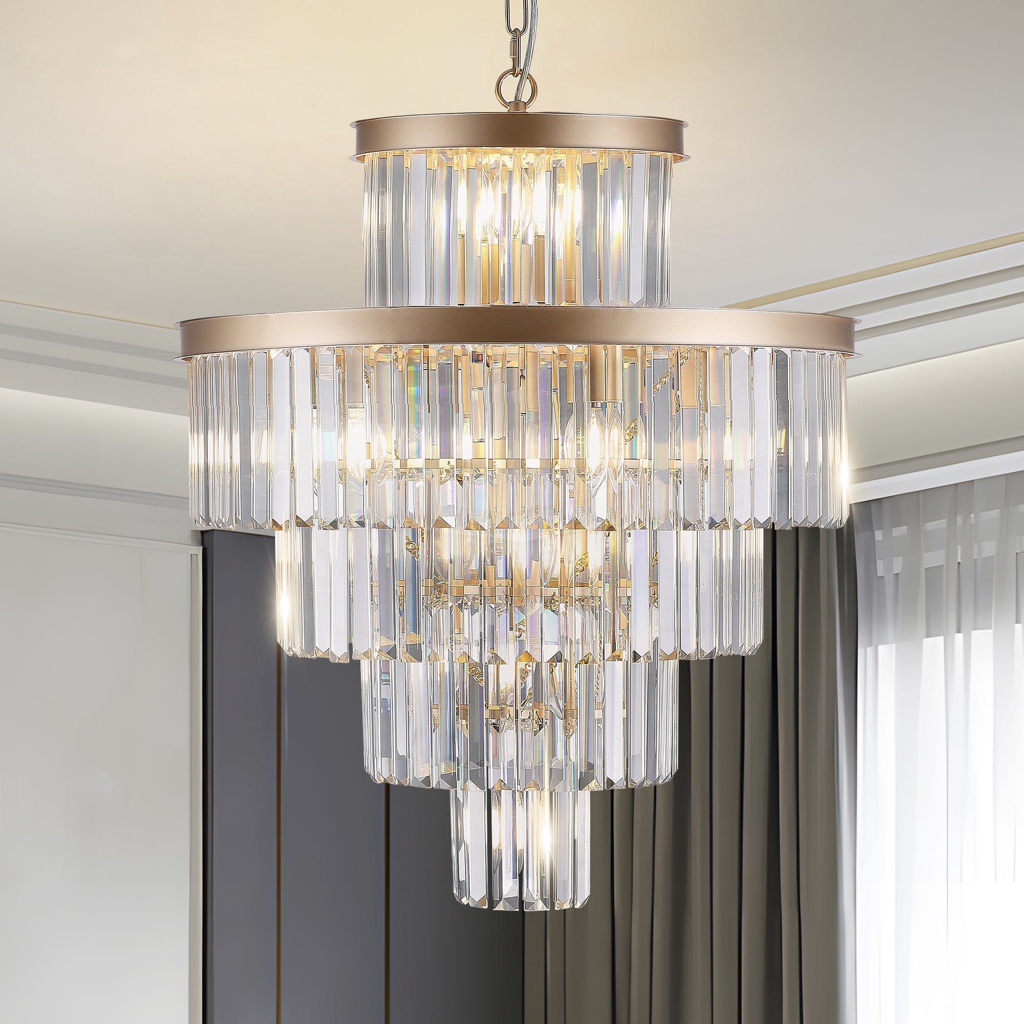 Golden Luxury Crystal Chandelier – Modern Ceiling Light Fixture