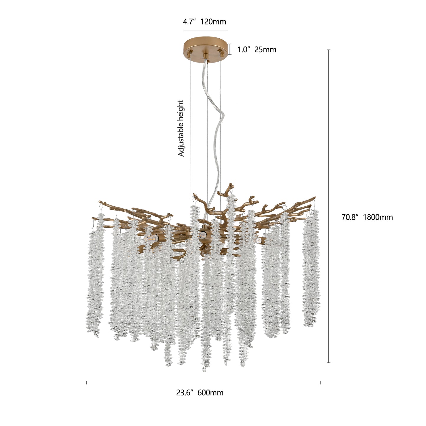 23.6-inch Modern Golden Pendant Light with Cascading Crystal Strands