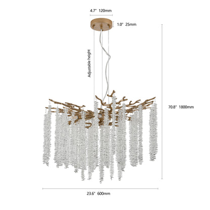 Suspension moderne dorée de 23,6 pouces avec brins de cristal en cascade 
