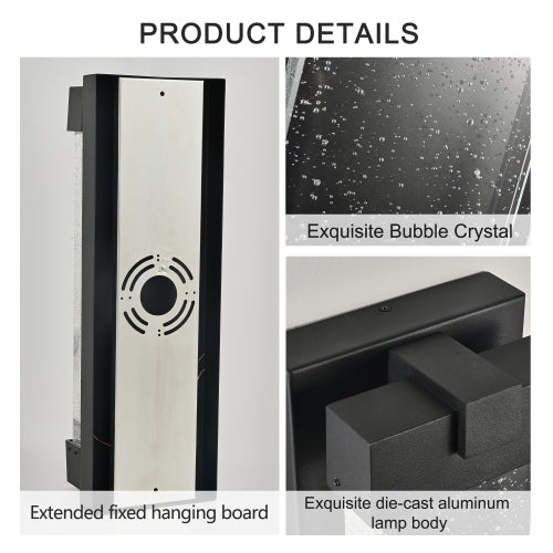 19" Black Aluminum Outdoor Wall Light -Elegant Bubble Crystal Glow