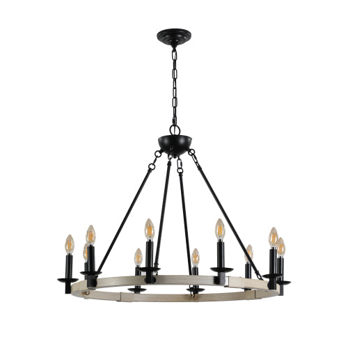 32" Rustic Farmhouse 10-Light Candle Chandelier (No Bulbs)
