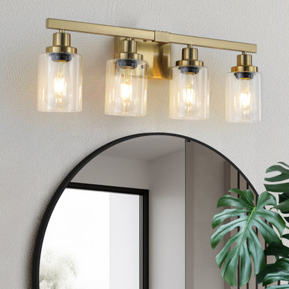 Golden  Vanity Light with Clear Glass Shades (No Bulbs)