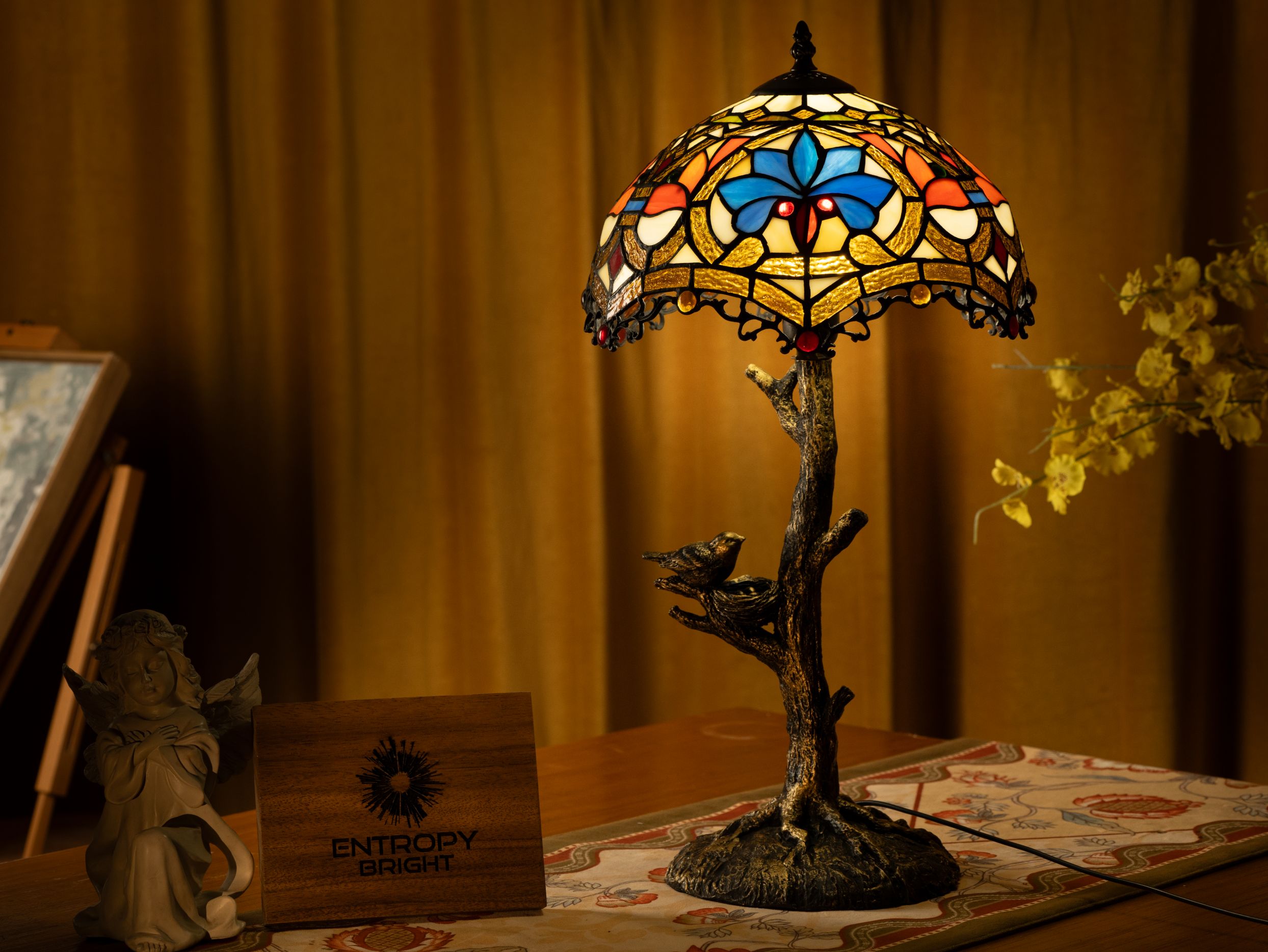 Lampe de table Tiffany à pétales bleus