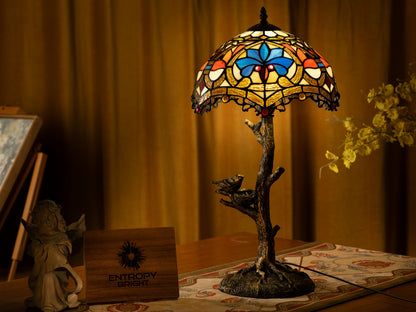 Lampe de table Tiffany à pétales bleus
