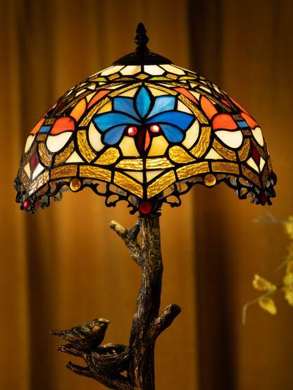Lampe de table Tiffany à pétales bleus