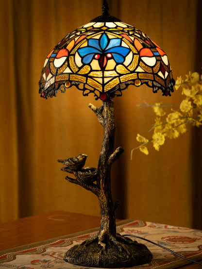 Lampe de table Tiffany à pétales bleus