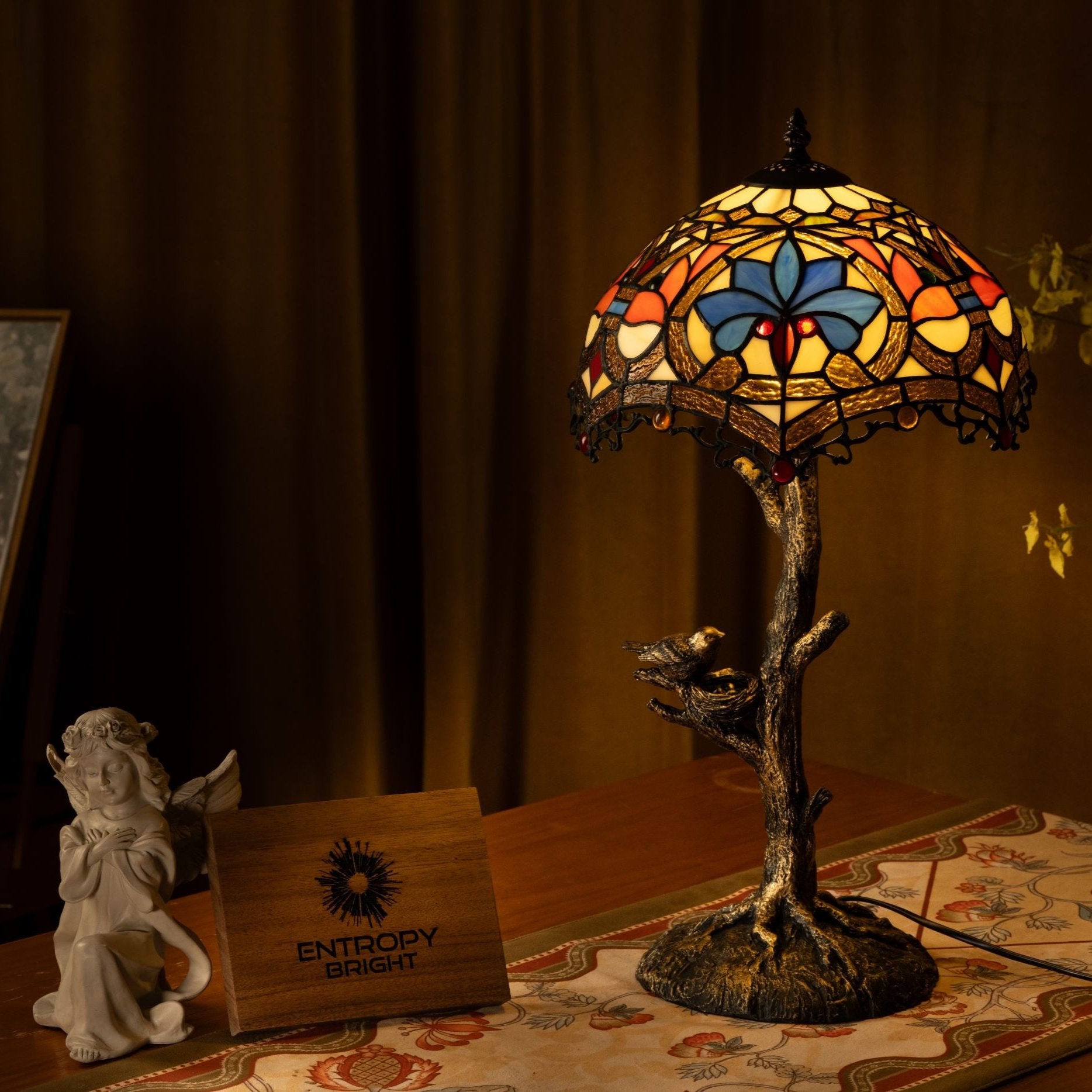 Lampe de table Tiffany à pétales bleus