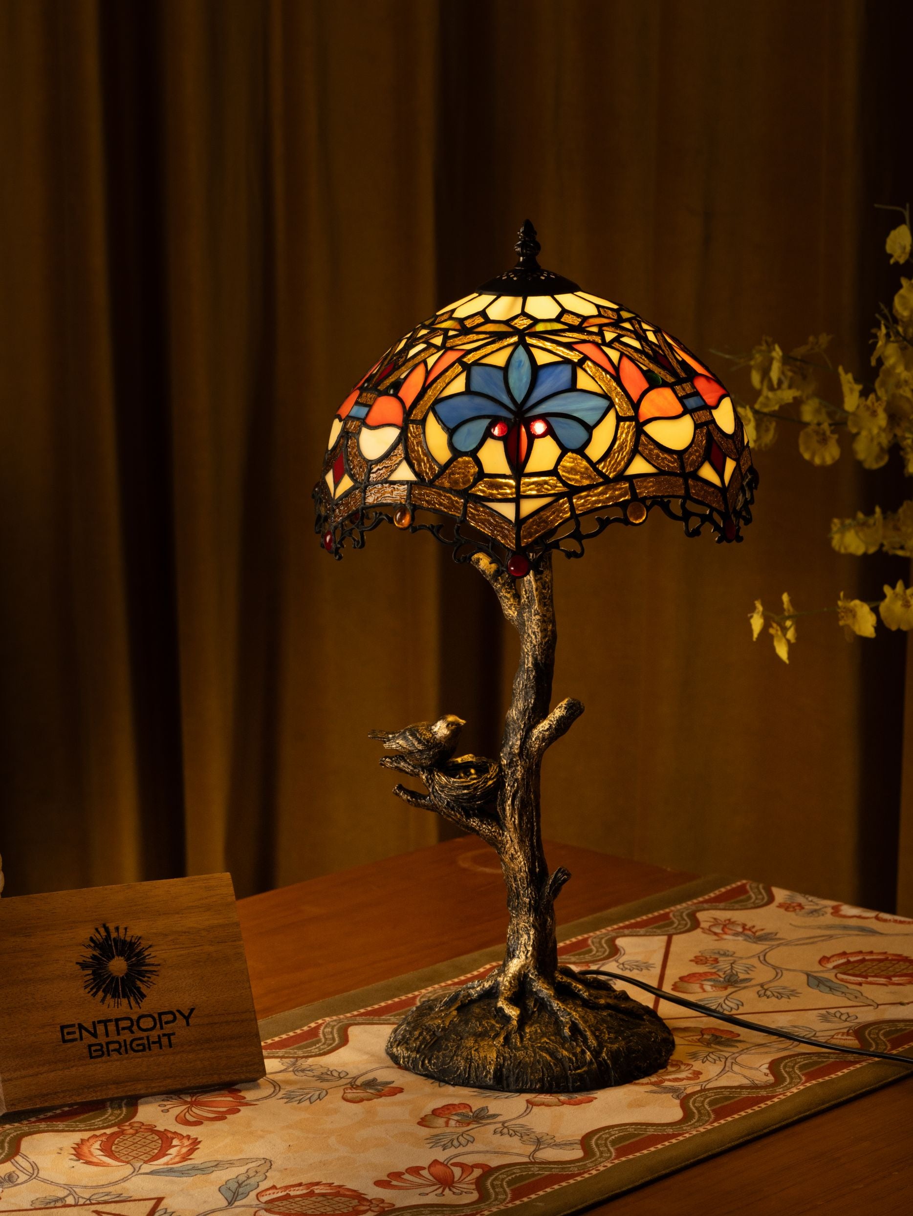 Lampe de table Tiffany à pétales bleus