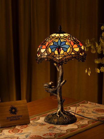 Lampe de table Tiffany à pétales bleus