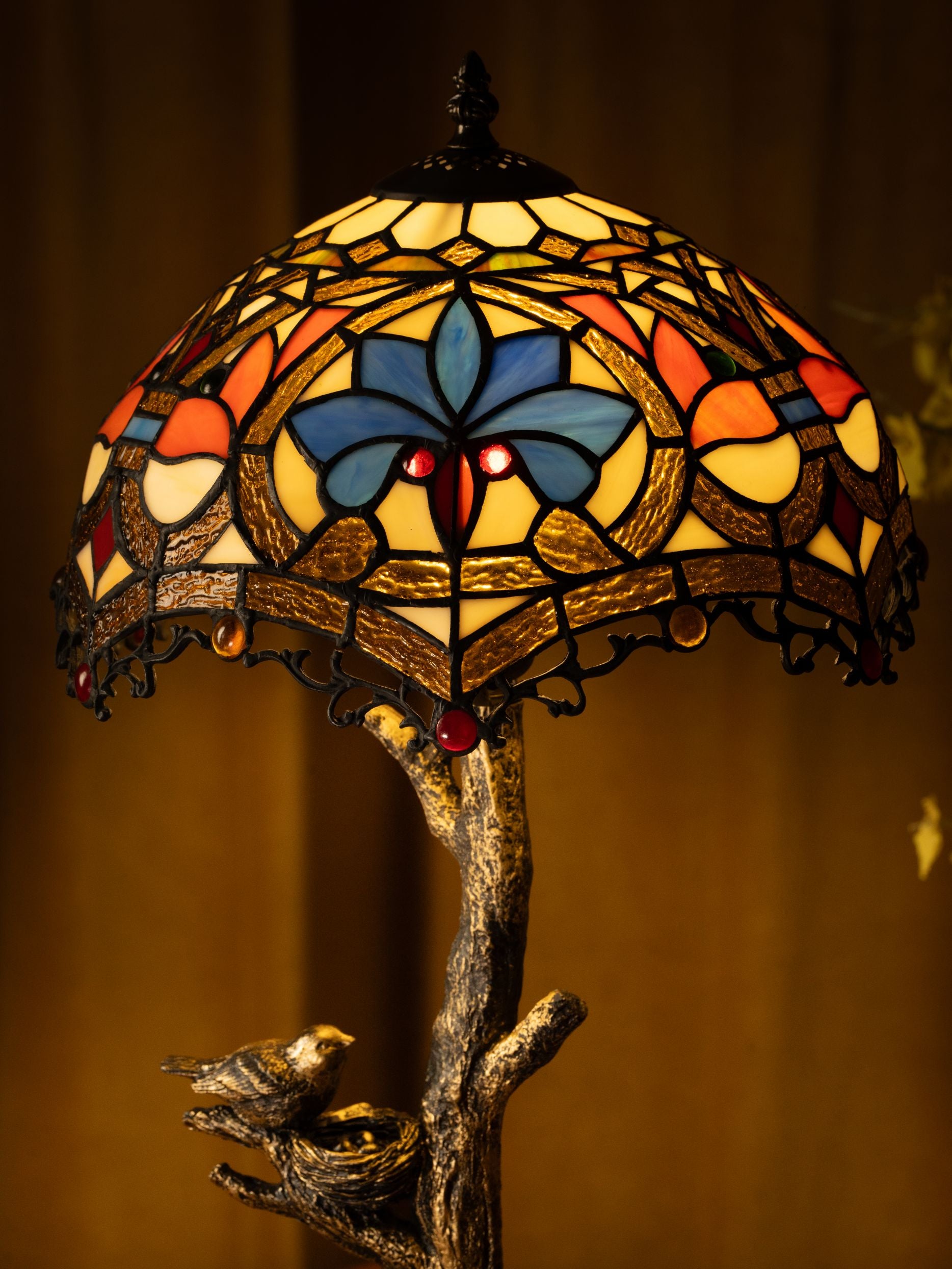 Lampe de table Tiffany à pétales bleus