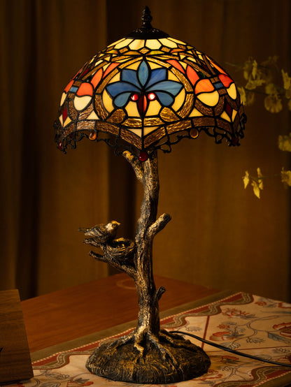 Lampe de table Tiffany à pétales bleus