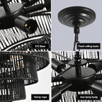 24" Woven Hemp Rope Chandelier -Boho Farmhouse Elegance