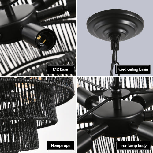 24" Woven Hemp Rope Chandelier -Boho Farmhouse Elegance