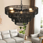 24" Woven Hemp Rope Chandelier -Boho Farmhouse Elegance