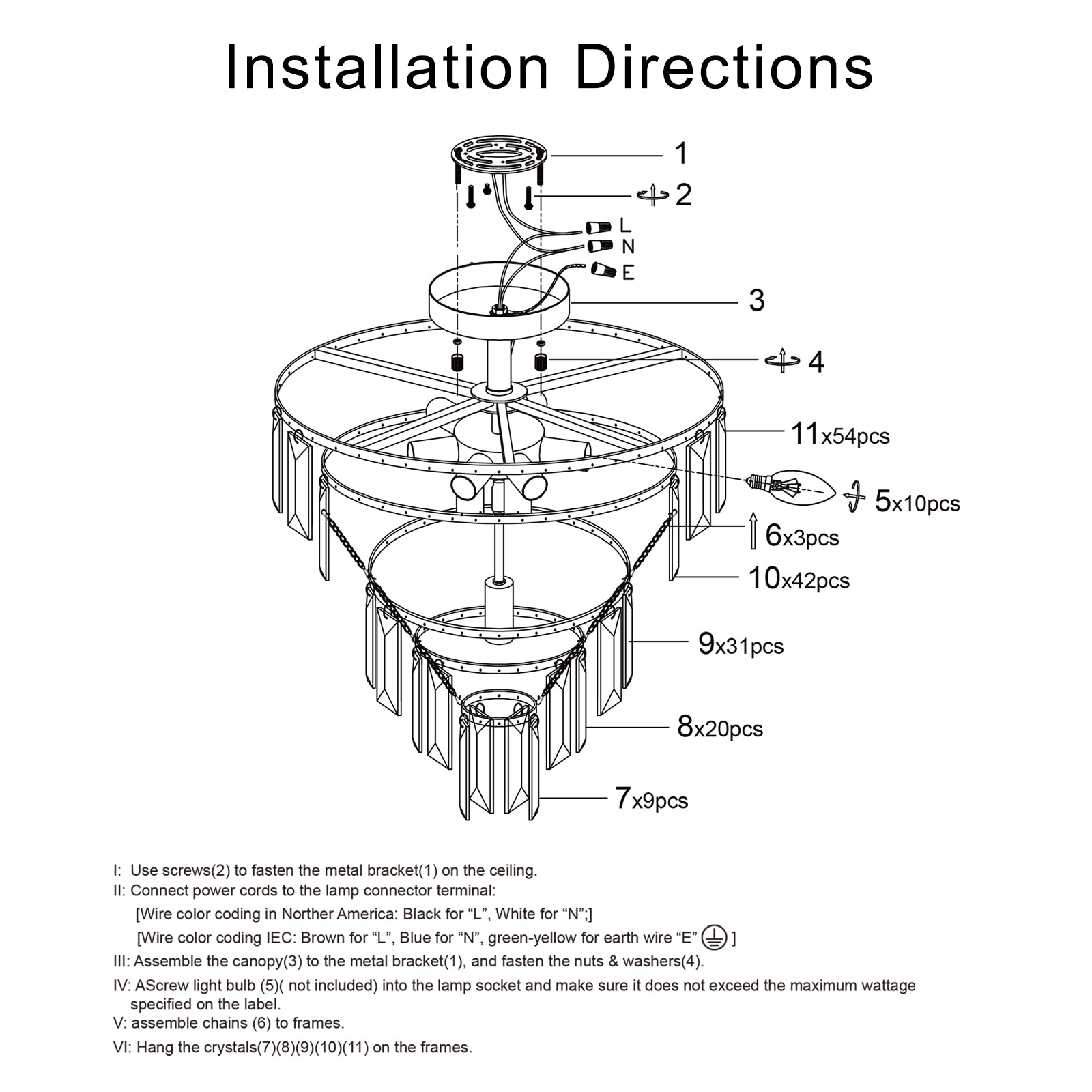 Lustres en cristal doré, luminaire de lustre semi-encastré rond à 5 niveaux