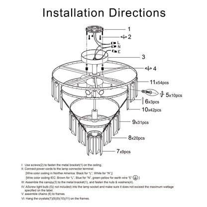 Lustres en cristal doré, luminaire de lustre semi-encastré rond à 5 niveaux