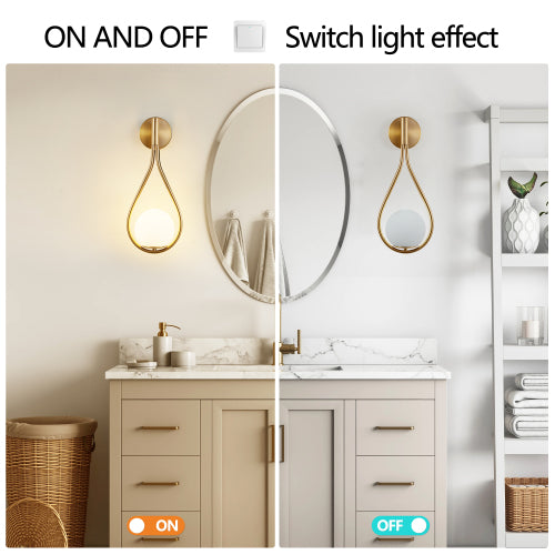 Modern Golden Wall Sconces – Set of 2 Mid-Century Opal Globe Lights