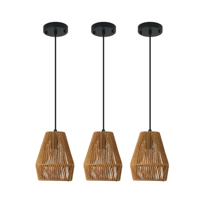 Set of 3 Rustic Hemp Rope Pendant Lights – Handcrafted Farmhouse Charm