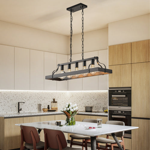 34" Black Industrial Pendant Light -Modern Farmhouse Elegance