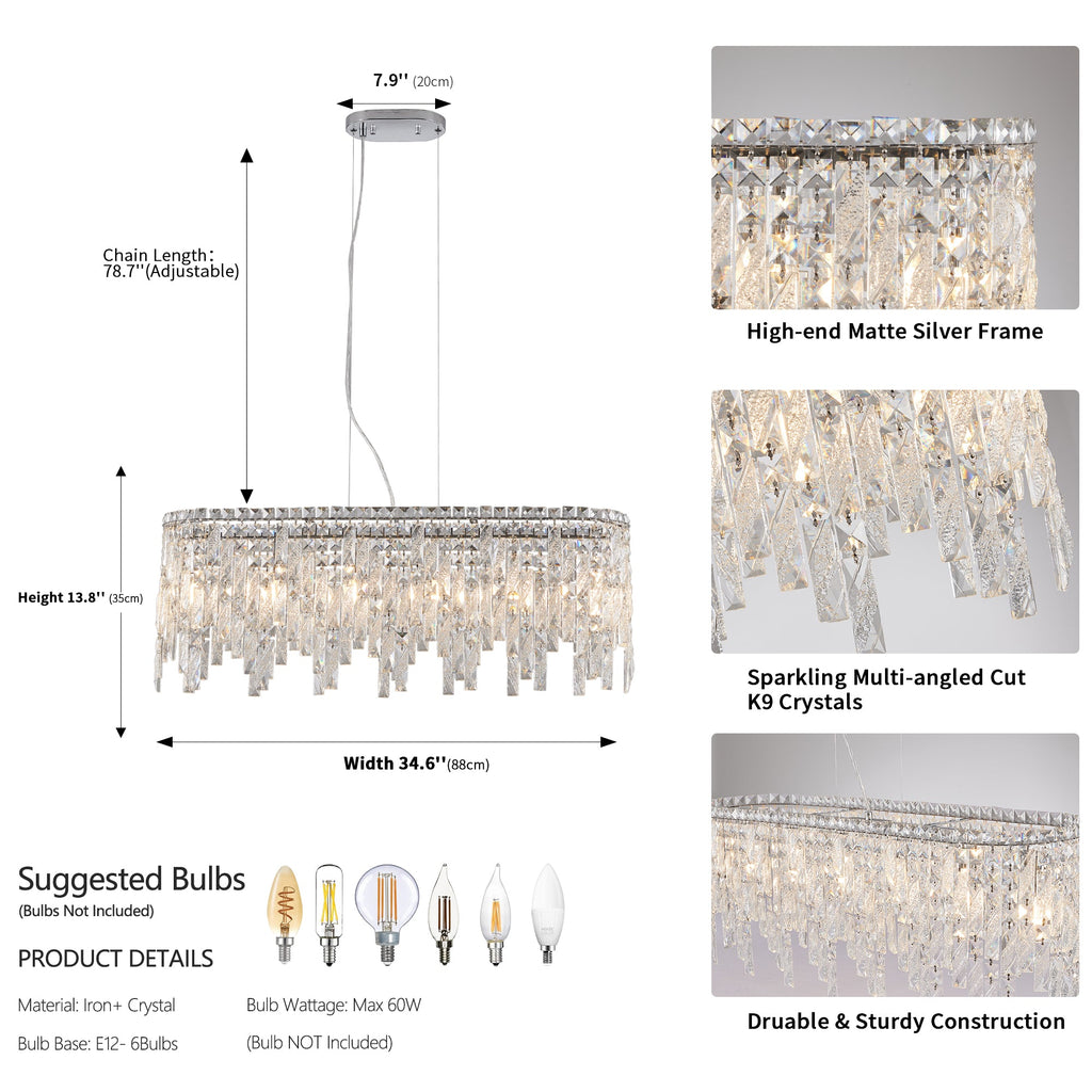 Silver Elegant Oval Crystal Chandelier -Modern Luxury &amp; Radiant Brilliance
