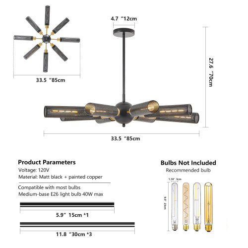34" Modern Industrial Sputnik Chandelier (Bulb Not Included)