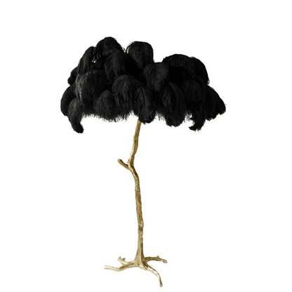 Lámpara de pie con forma de palmera y plumas